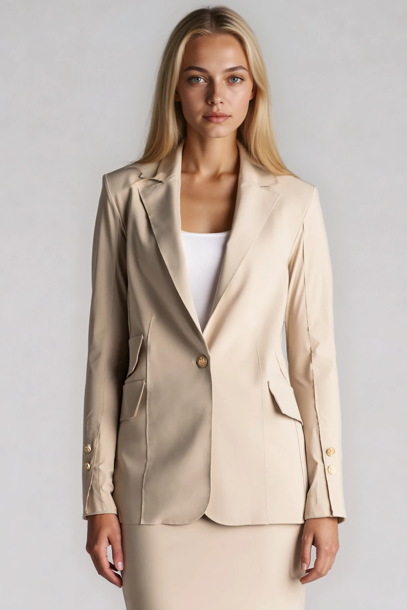 PAULA RYAN Long-line Boyfriend Jacket - Microjersey Warm Sand - Paula Ryan