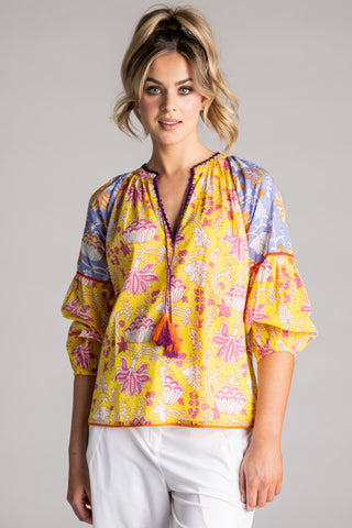 PLACE DU SOLEIL Lila Print Top - Yellow
