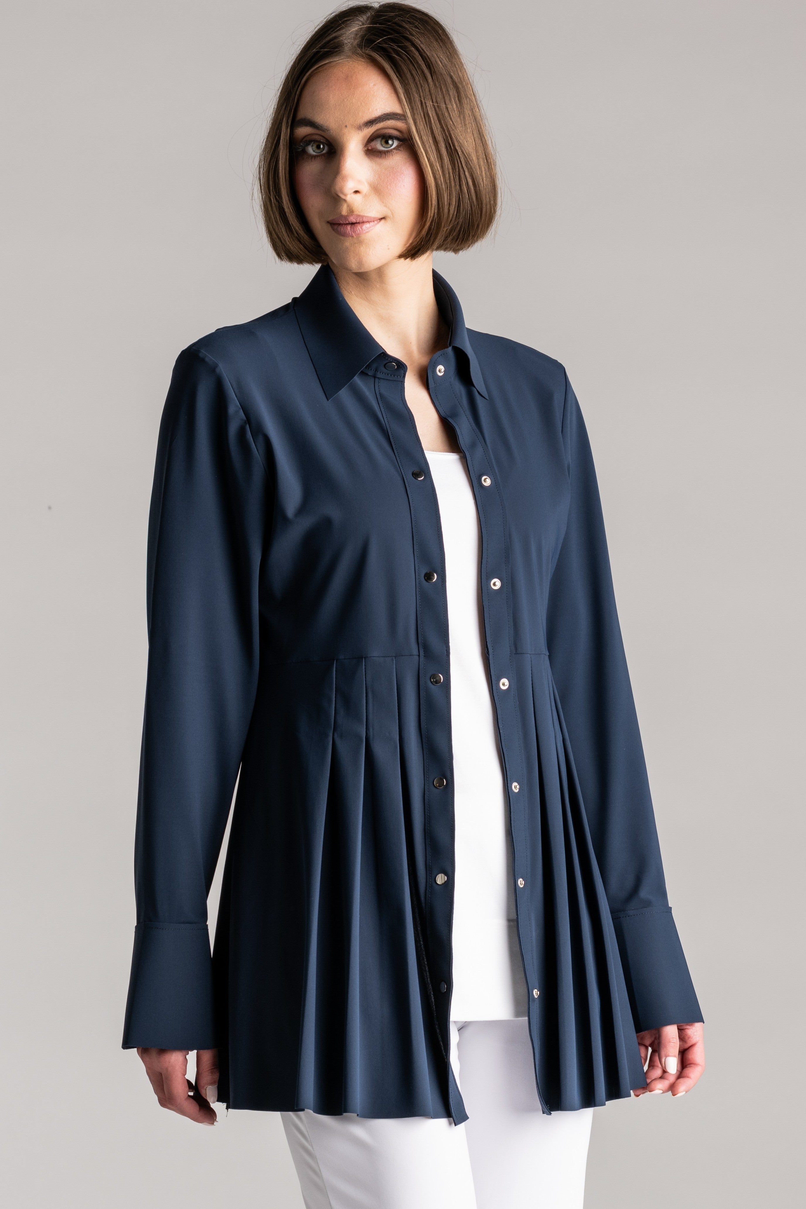 PAULA RYAN Tucked Waist Shirt - Microjersey Navy - Paula Ryan