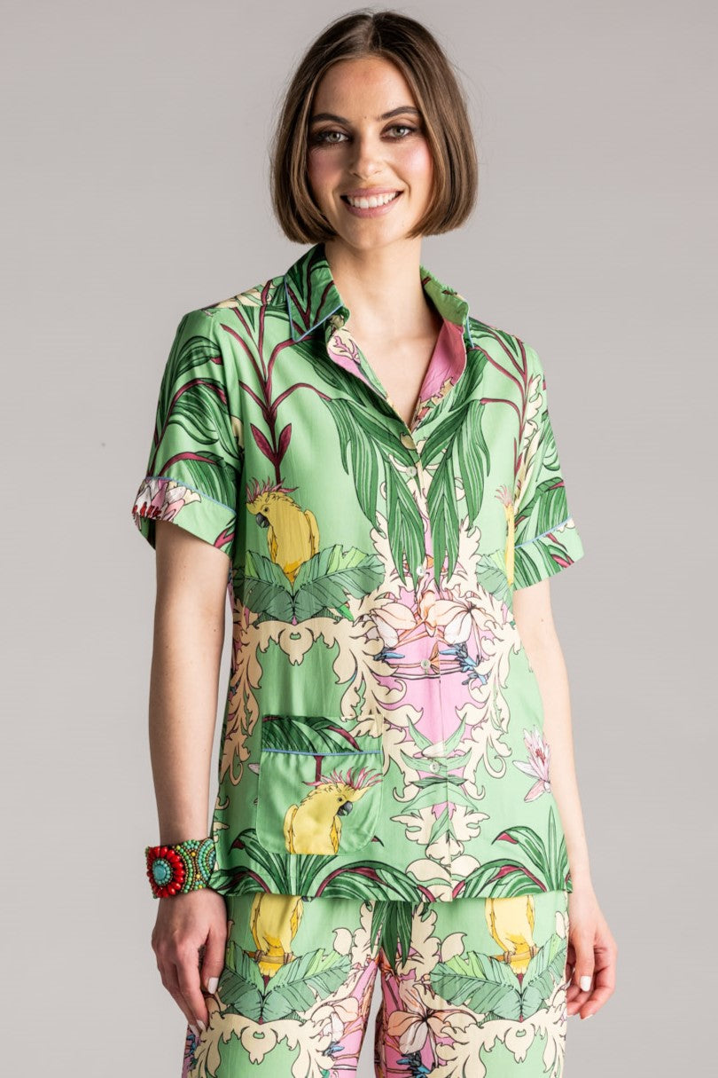 PLACE DU SOLEIL Green Birds Blouse - Green Multi - Magpie Style