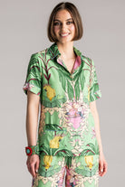 PLACE DU SOLEIL Green Birds Blouse - Green Multi - Magpie Style