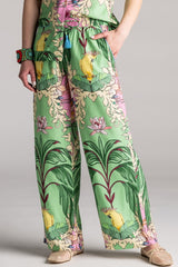 PLACE DU SOLEIL Green Birds Pant - Green Multi