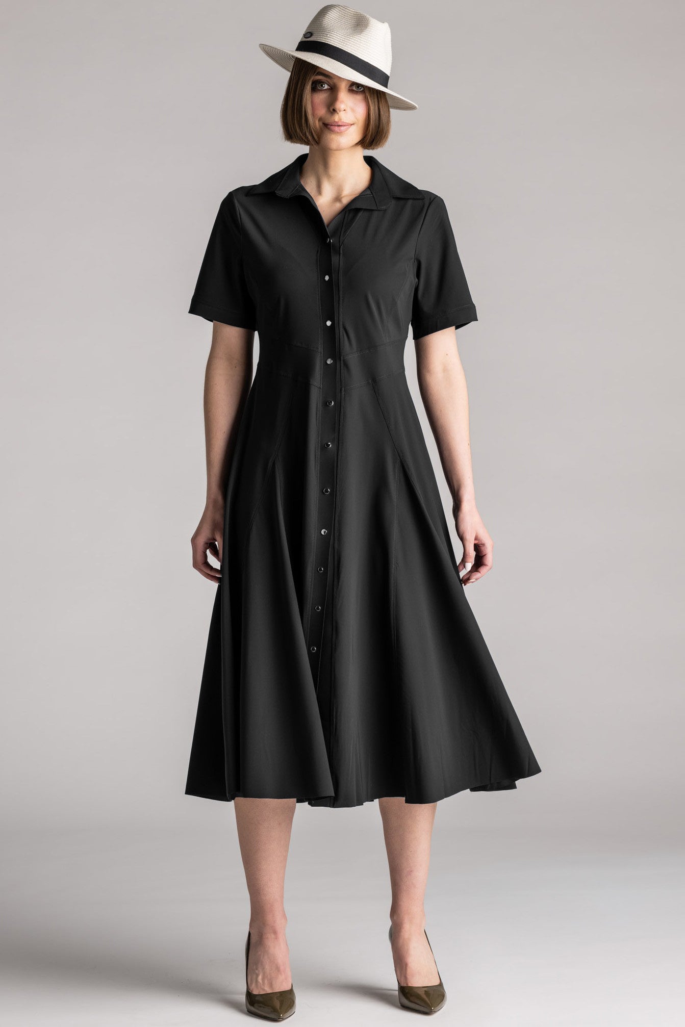 PAULA RYAN Classic Shirt Dress Microjersey - Black - Paula Ryan