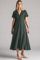 PAULA RYAN Long Cuffed Shirt Dress Microjersey - Khaki - Paula Ryan