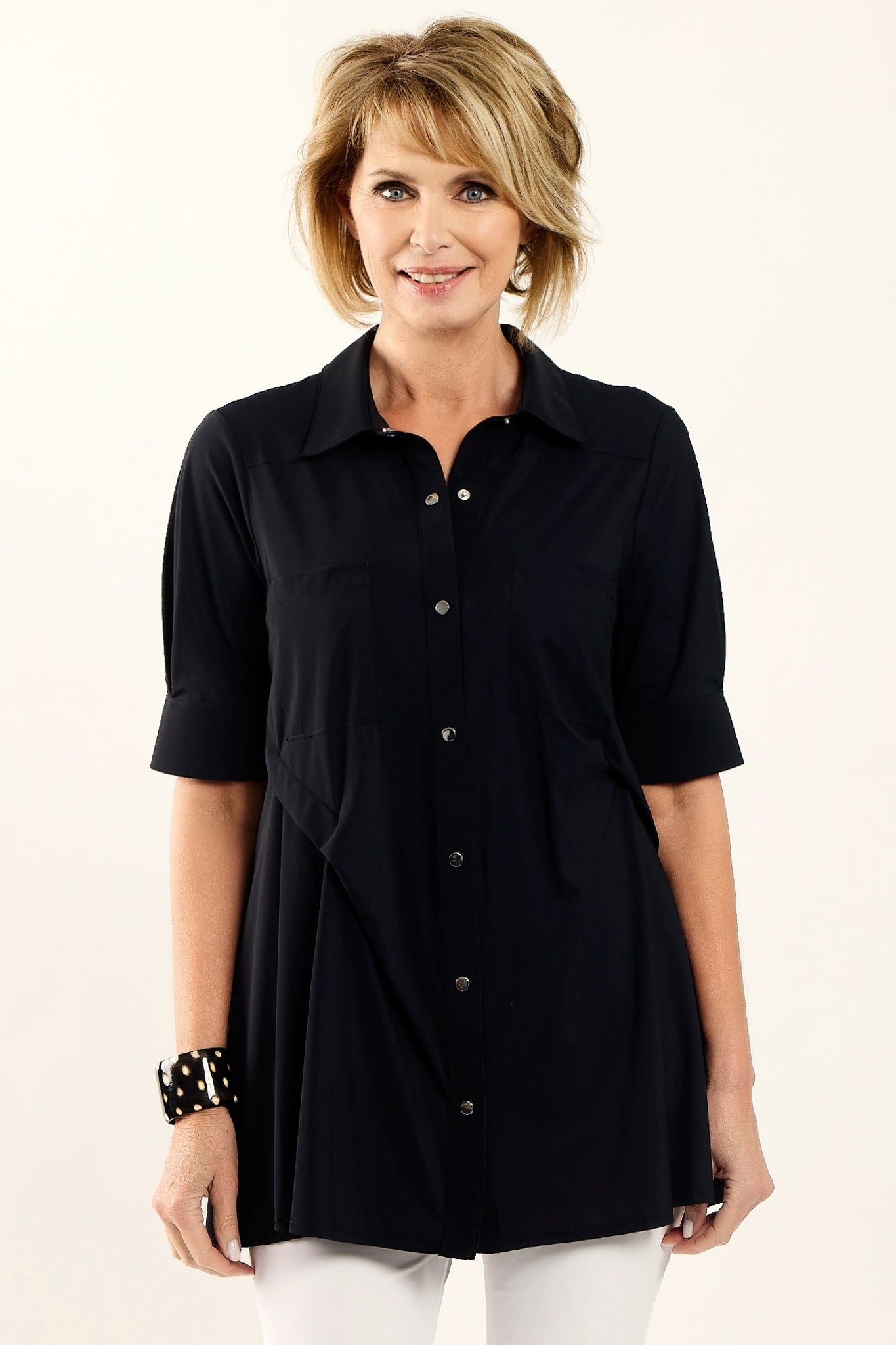 PAULA RYAN Tuck Swing Shirt - Black - Paula Ryan