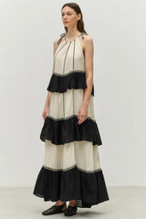 DEVOTION TWINS Kleio Long Dress - Black/Off White