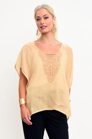LA FABBRICA DELLINO Soft Linen Shell Top - Sand