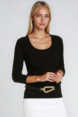 PAULA RYAN Slim Fit 3/4 Sleeve U Shape Neck Top - Eco Vero Black