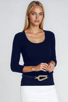 PAULA RYAN Slim Fit 3/4 Sleeve U Shape Neck Top - Eco Vero Navy - Paula Ryan