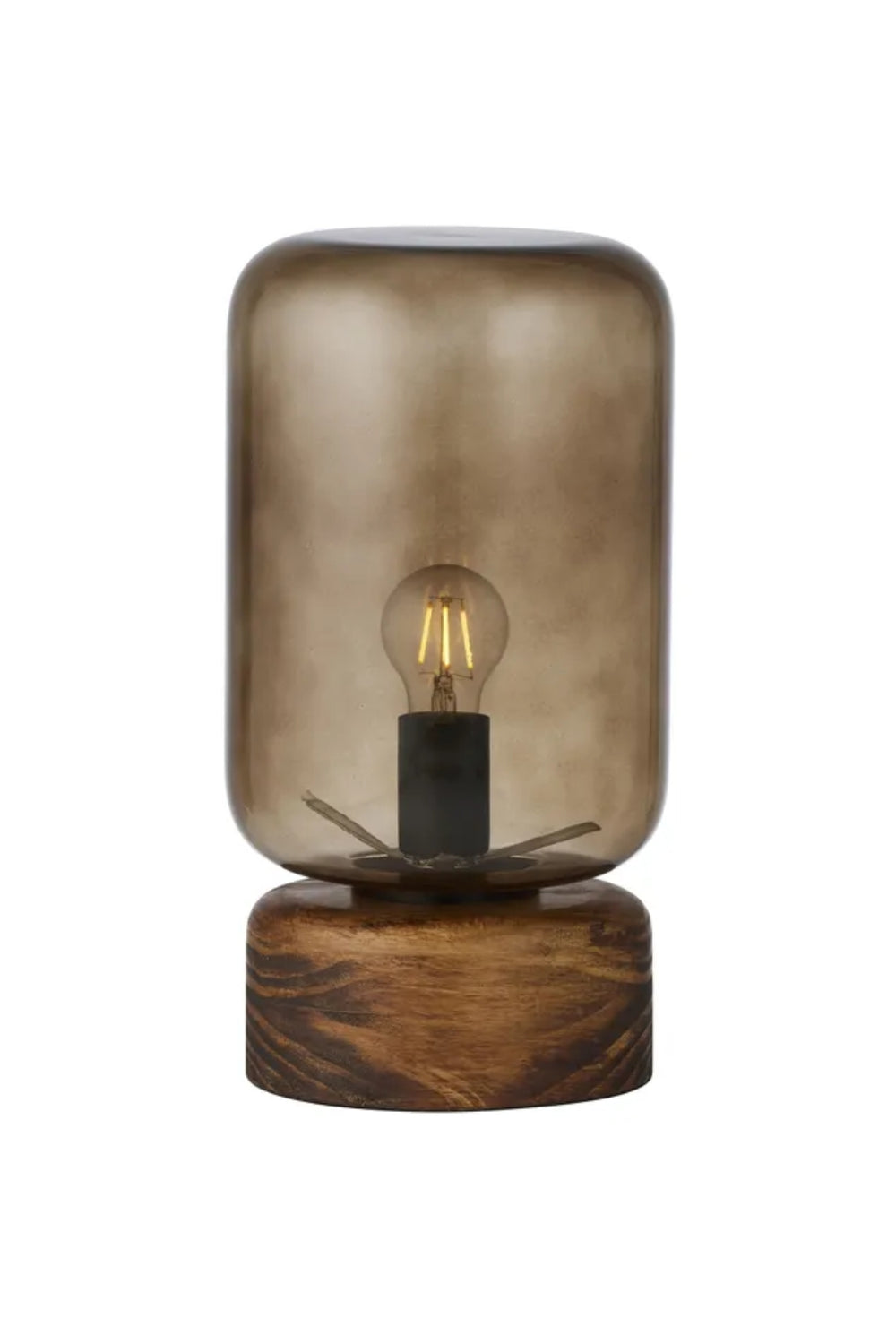 Smoke Glass Wood Base Table Lamp