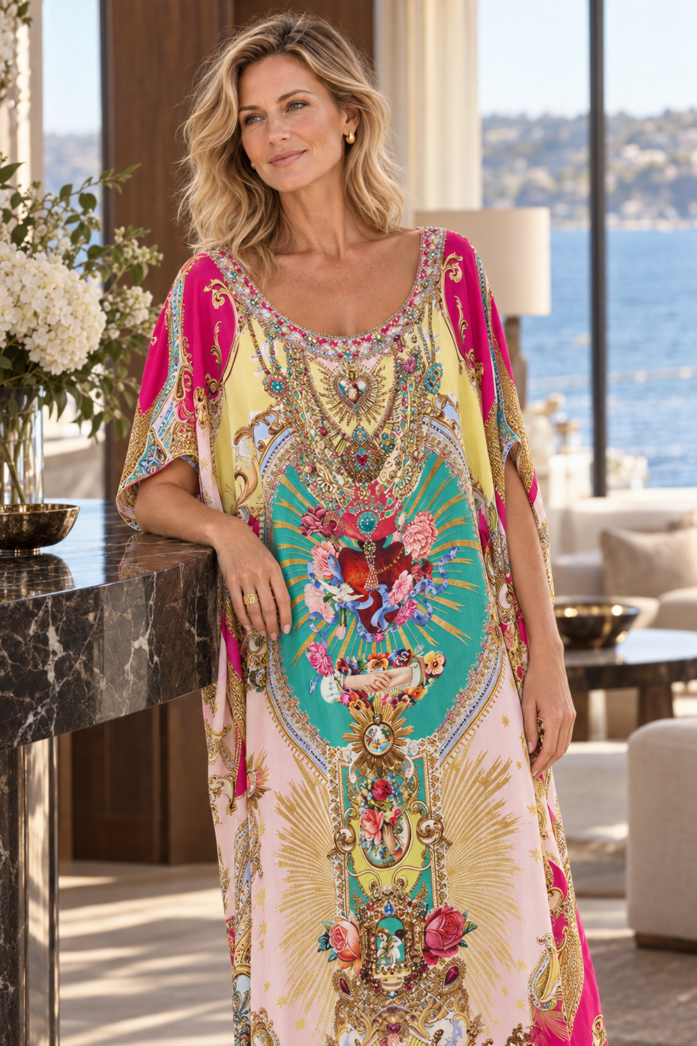 CAMILLA Round Neck Kaftan - Painted Prayers