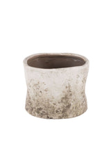 Small Aged Stone Pot - Rustic Whitewash