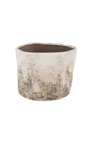 Large Aged Stone Pot - Rustic Whitewash
