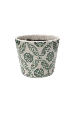 Vintage Tile Pattern Pot - White/Green