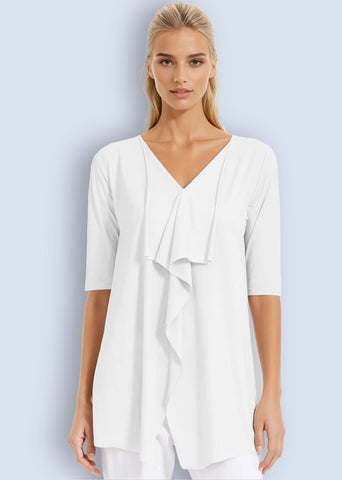 PAULA RYAN Drape Front Top Superfine Microjersey - White