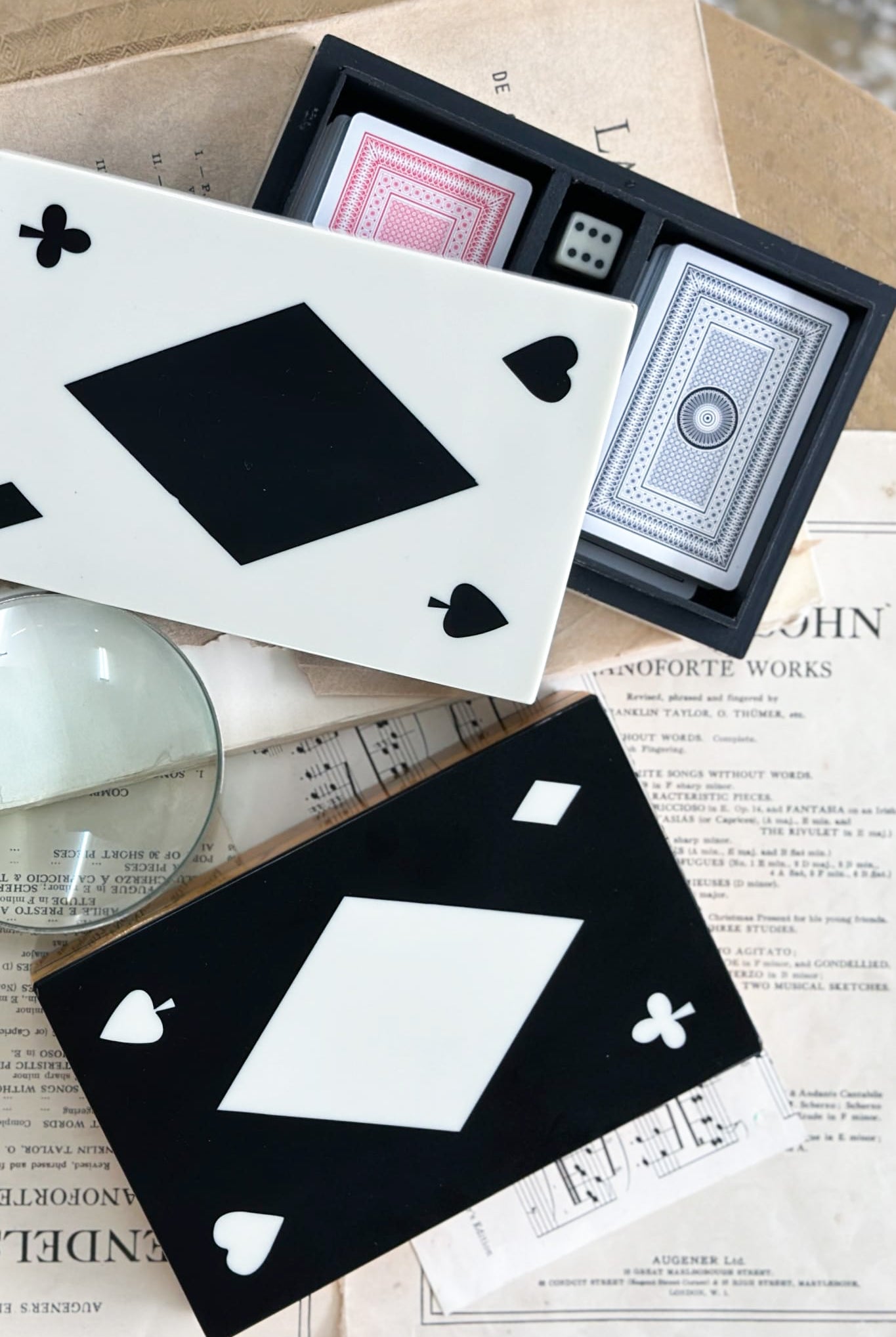 Large Resin Double Card Box - White/Black - Magpie Style