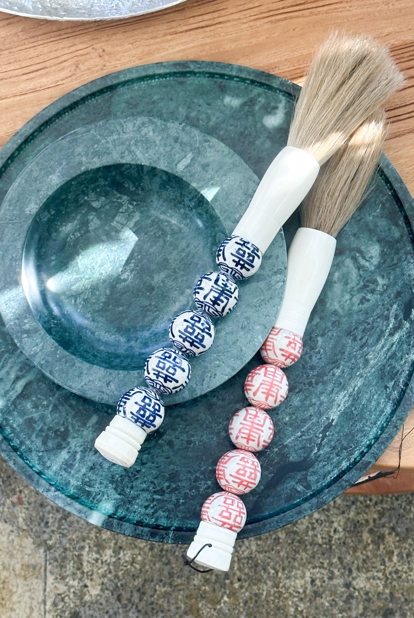 Calligraphy Brush -  Large Blue & White Porcelain Beads - Magpie Style