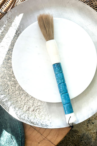Calligraphy Brush -  Large Round Barrel Beads in Ming Blue Dark