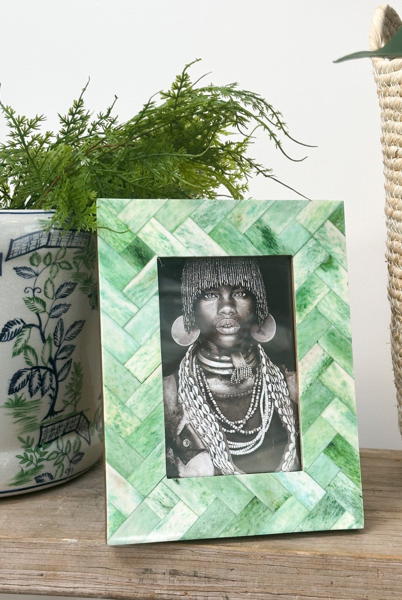 Lime Green Bone Inlay Photoframe 4x6 - Magpie Style
