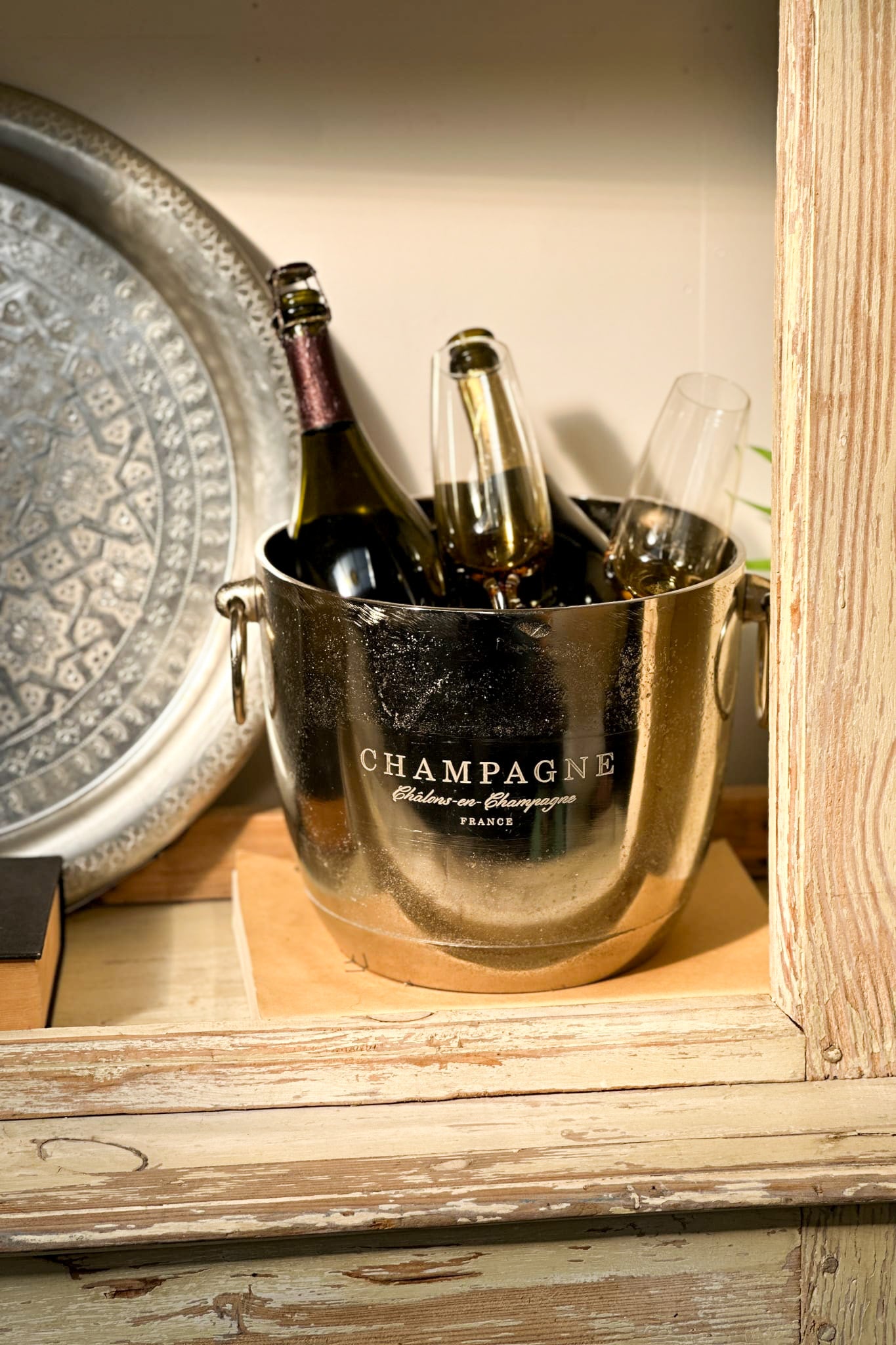 Vintage Champagne Bucket, Raw Nickle - Magpie Style