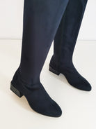 PAULA RYAN Croc Heel Stretch Knee High Boot - Navy - Paula Ryan