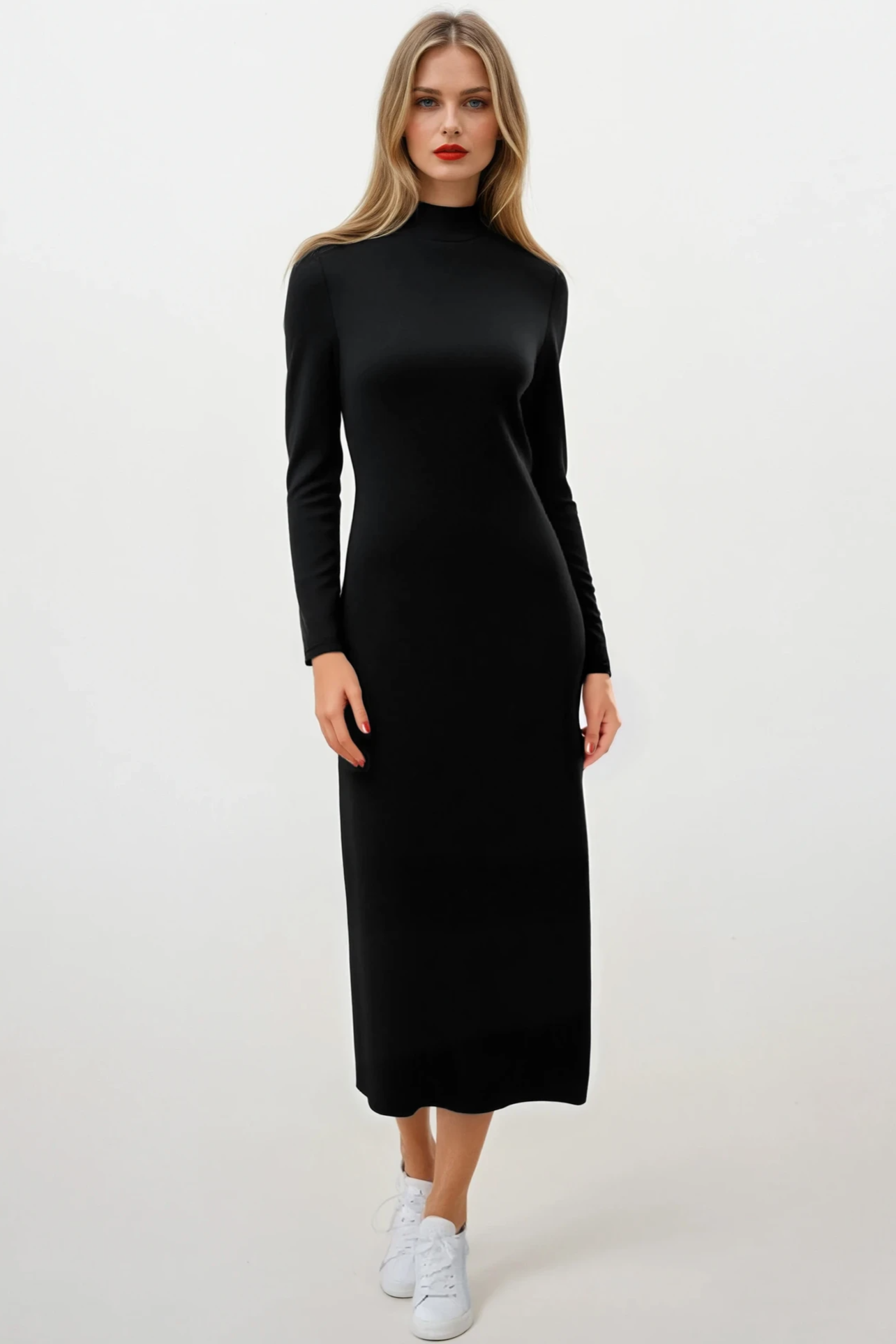 PAULA RYAN Polo Neck Sheath Dress - Black Merino - Paula Ryan