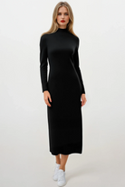 PAULA RYAN Polo Neck Sheath Dress - Black Merino - Paula Ryan