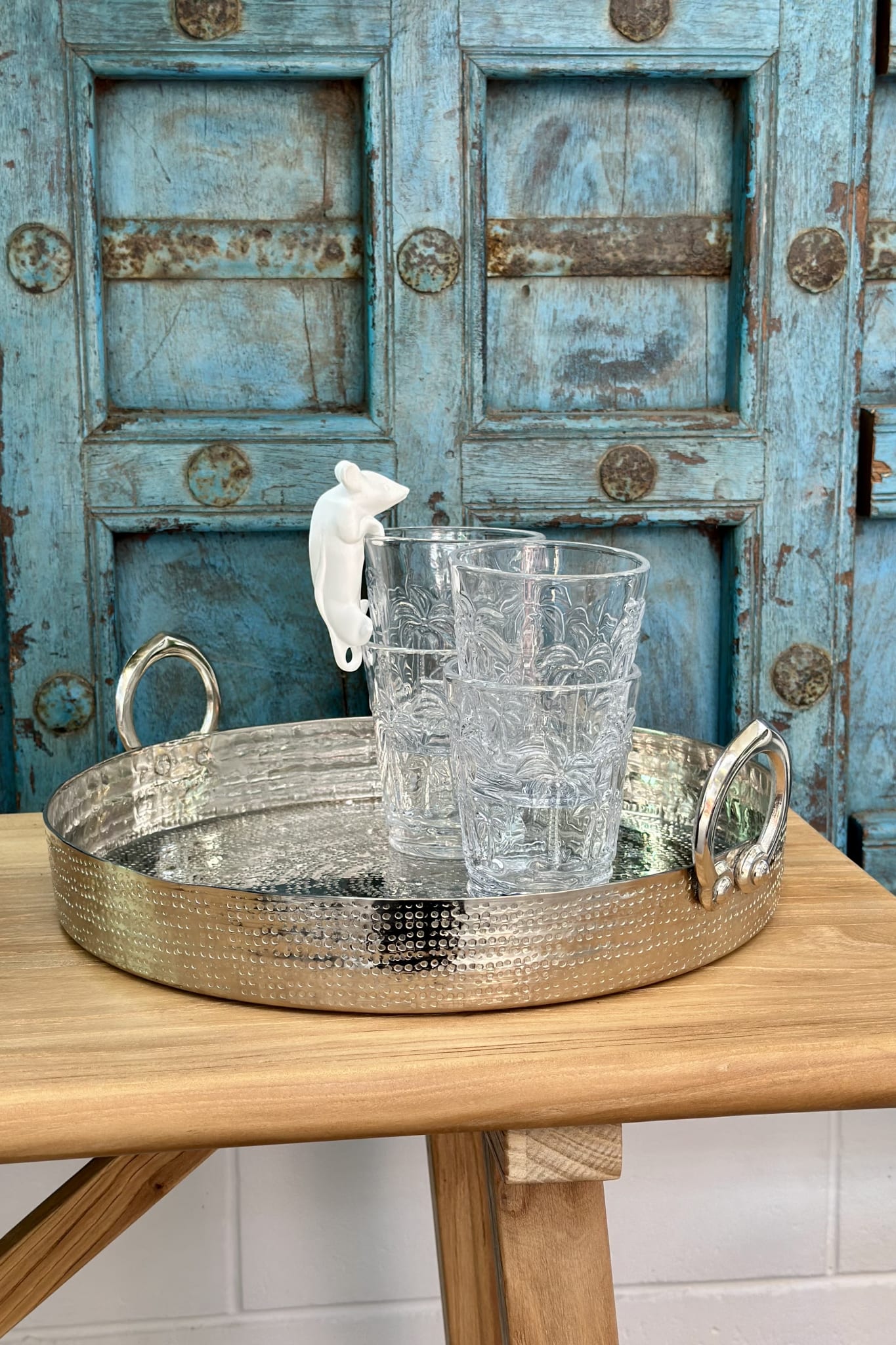 Hammered Round Tray with Ring Handle 34cm - Magpie Style