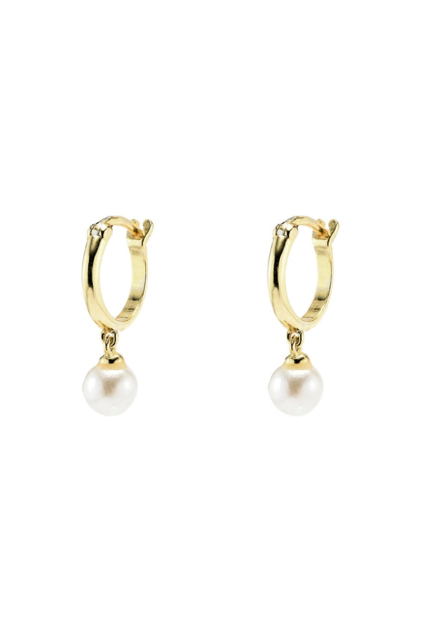 Hoop Earrings with Drop Pearl  - 18ct gold plated - Magpie Style