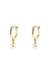 Hoop Earrings with Drop Pearl  - 18ct gold plated