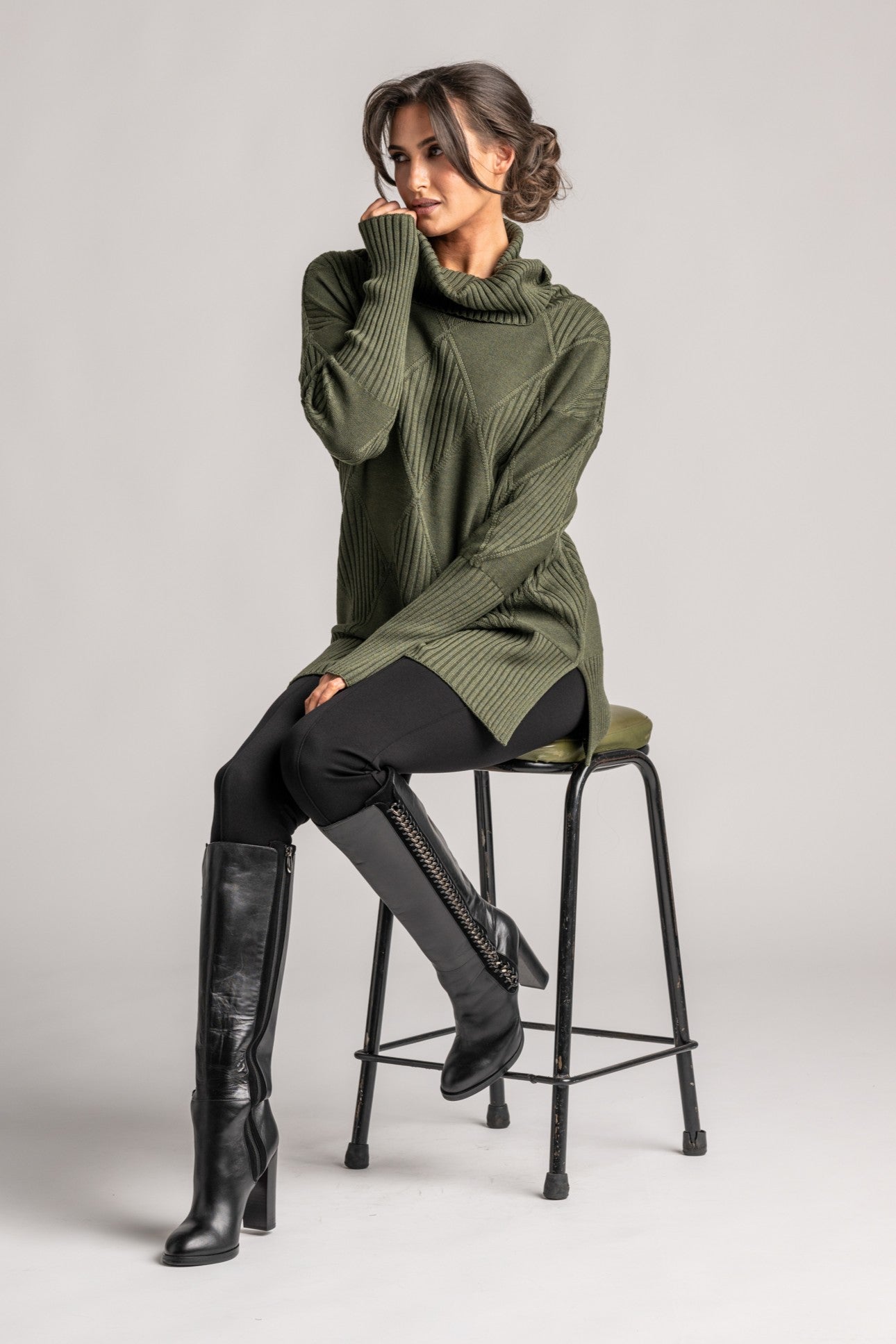 PAULA RYAN Diamond Rib Tunic - Merino Olive - Paula Ryan