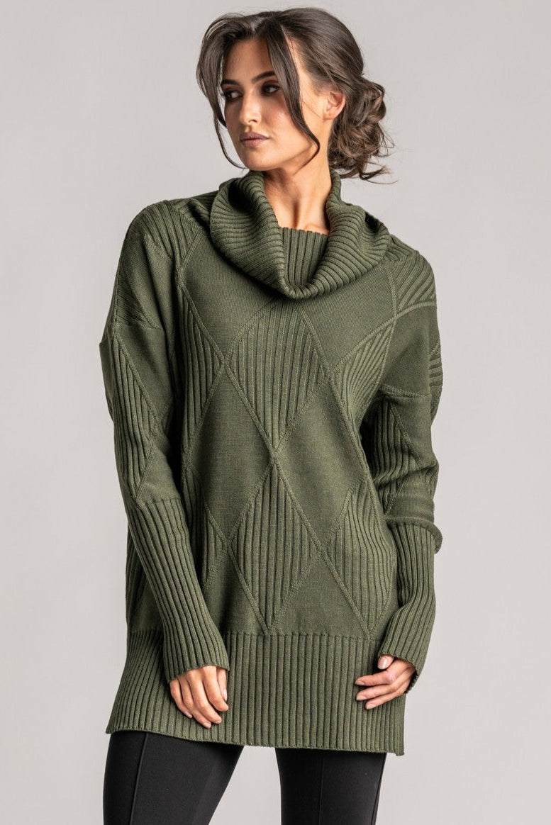 PAULA RYAN Diamond Rib Tunic - Merino Olive