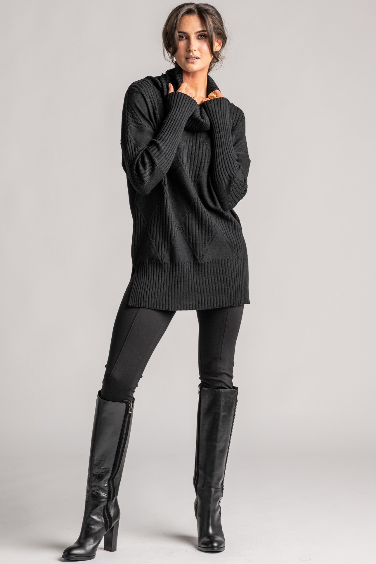 PAULA RYAN Diamond Rib Tunic - Merino Black - Paula Ryan