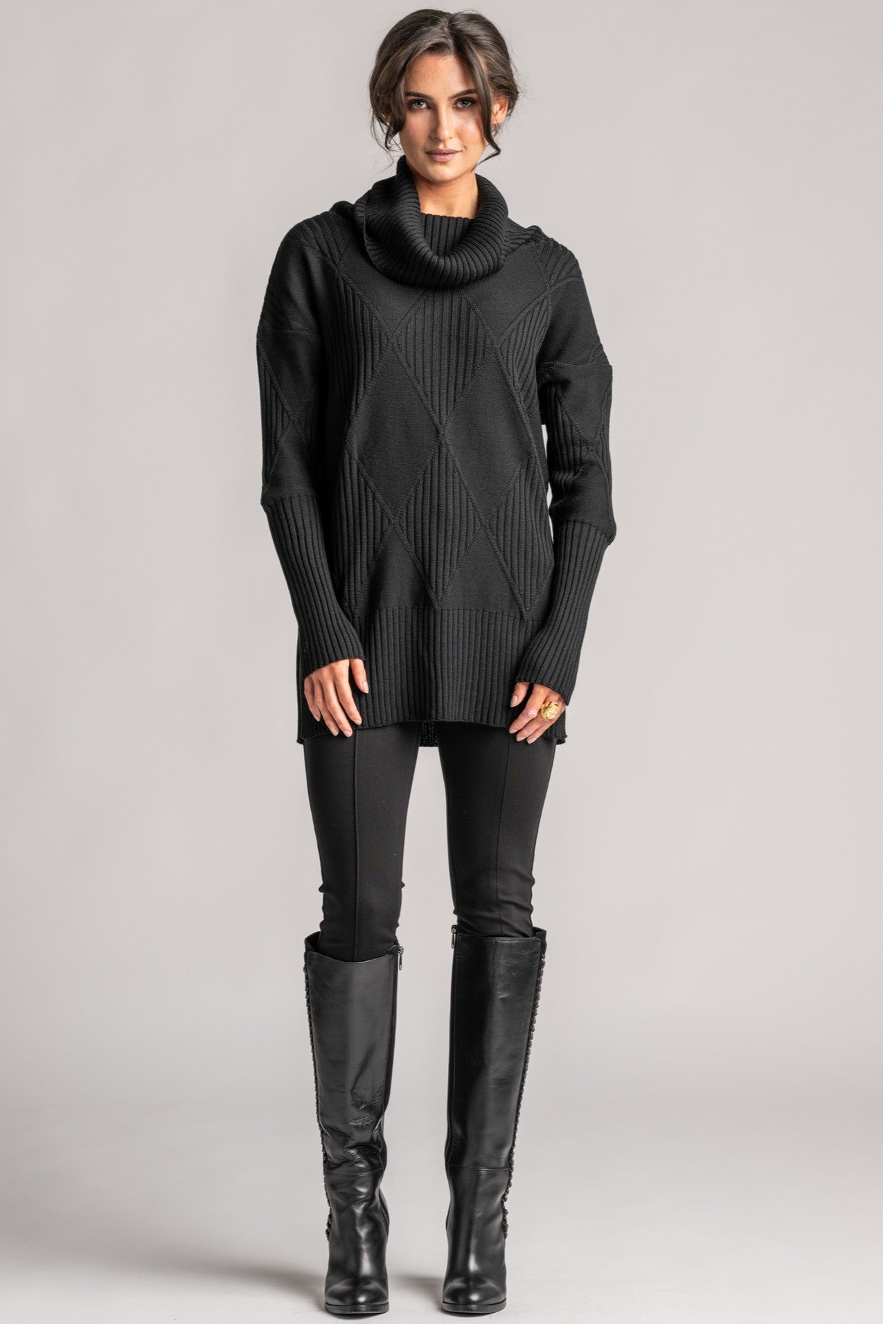 PAULA RYAN Diamond Rib Tunic - Merino Black - Paula Ryan
