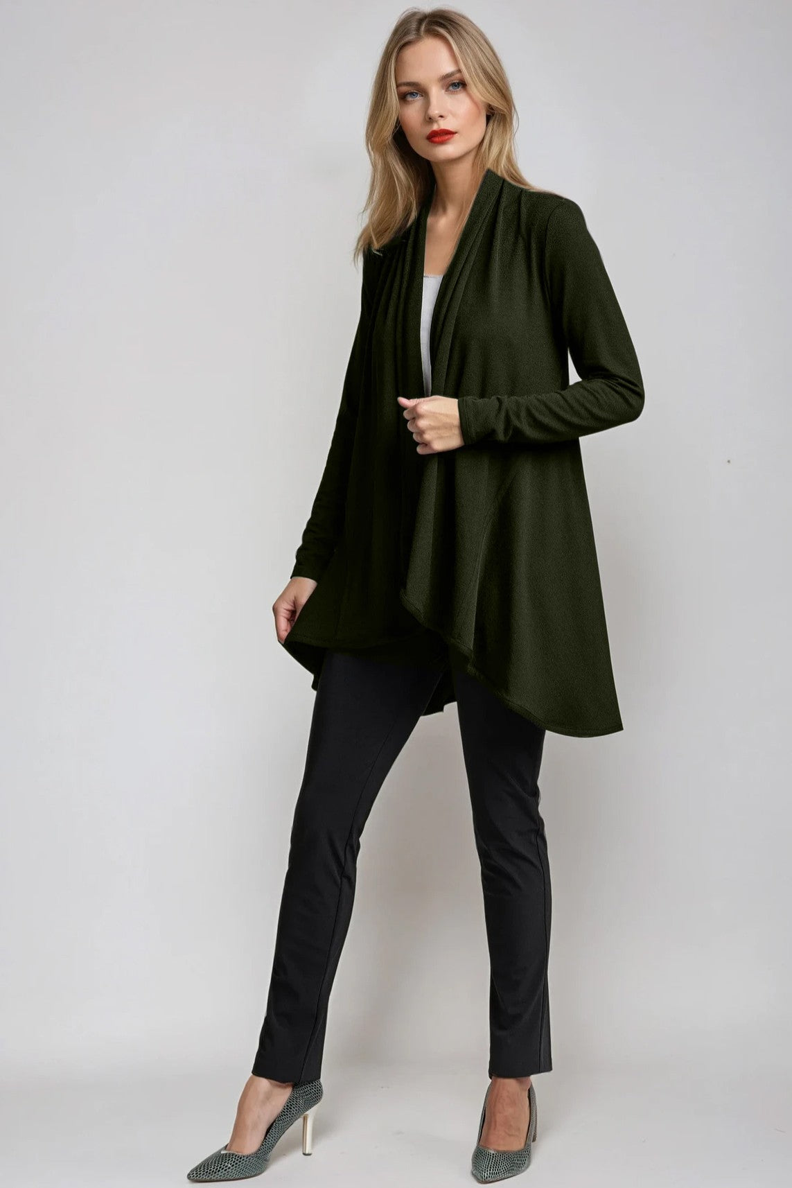 PAULA RYAN Panelled Swing Cardigan - Merino Khaki - Paula Ryan