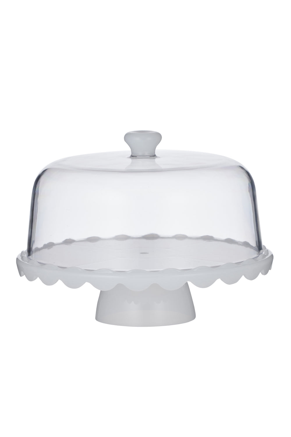White Scallop Cake Stand with Dome