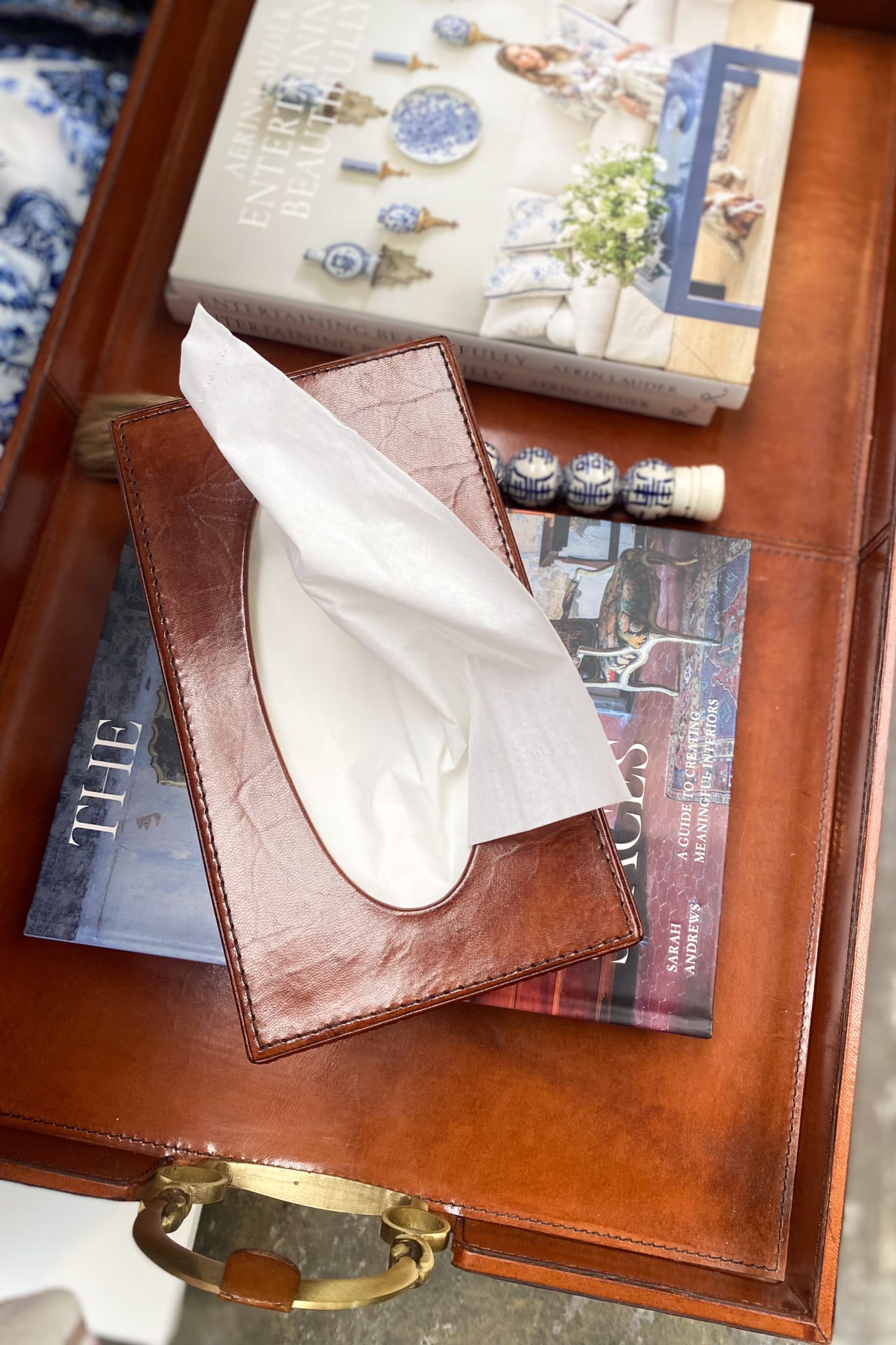 Leather Tissue Box Cover - Tan - Magpie Style