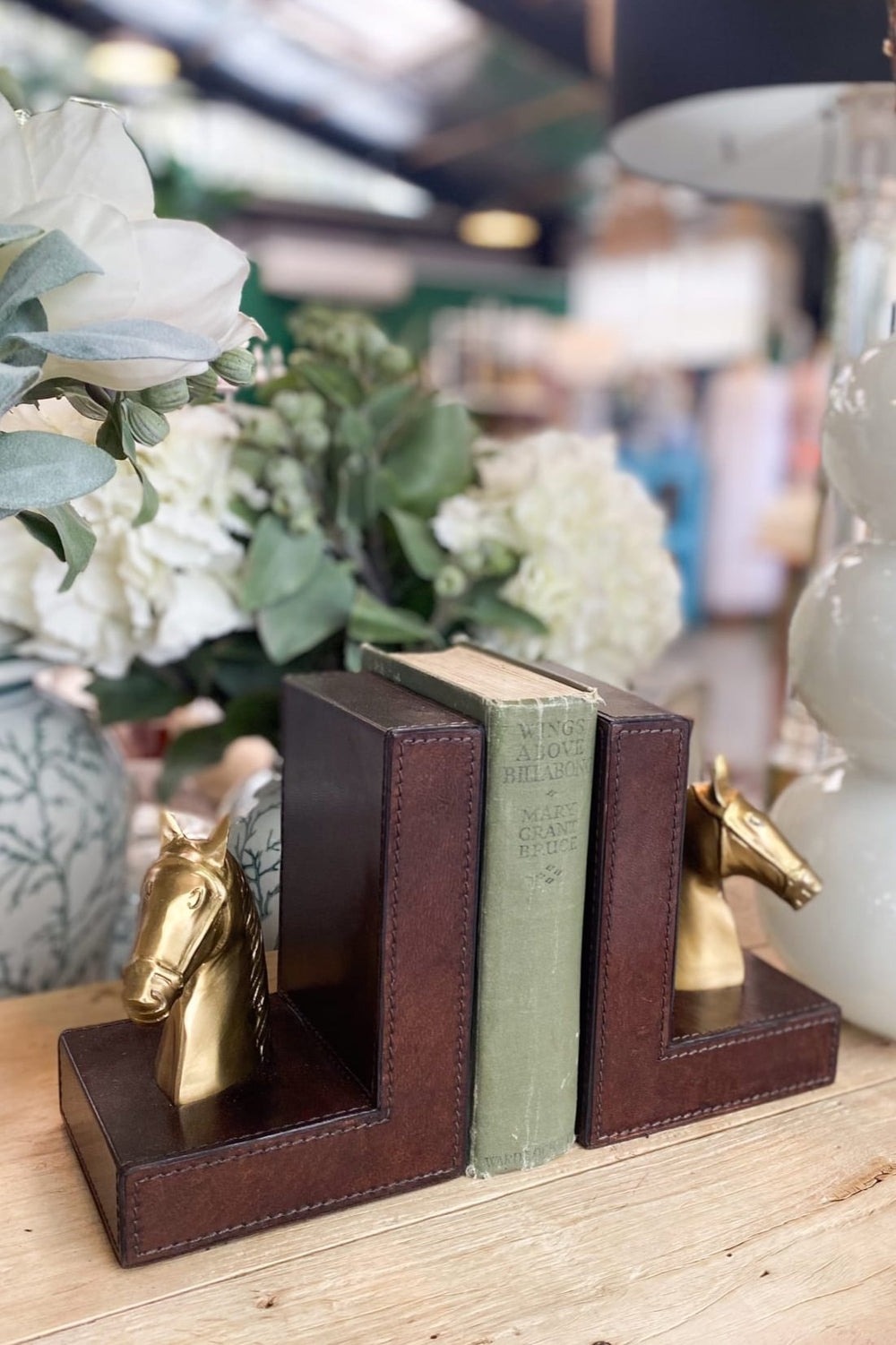 Bookends Aged Dark Leather with Horse