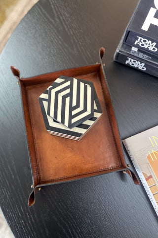 Large Tan Leather Domed Tray