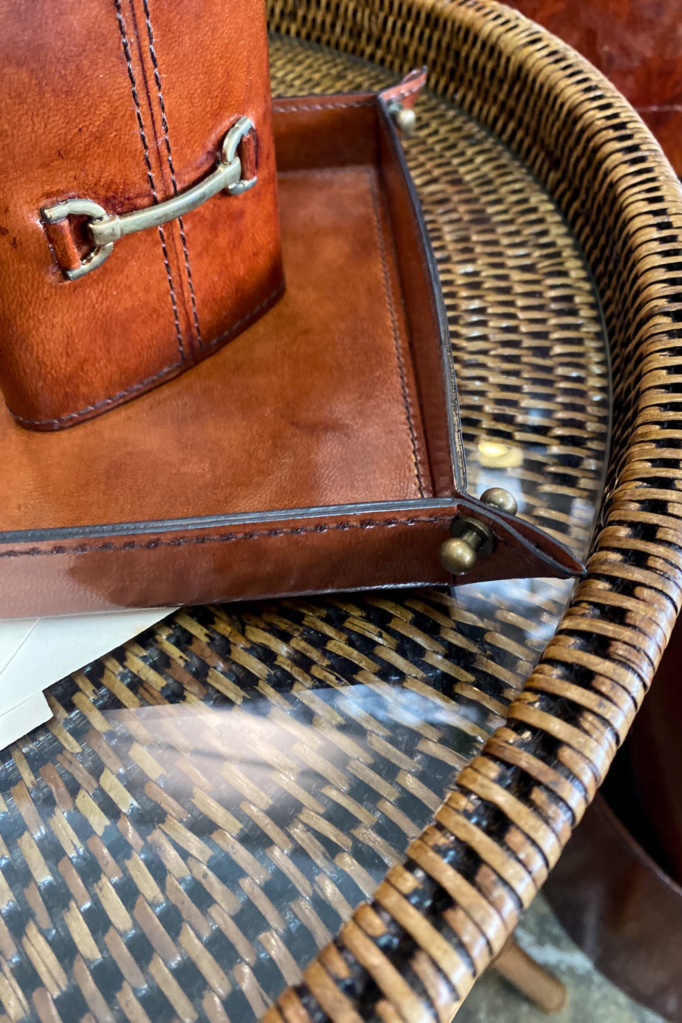 Small Tan Leather Domed Tray - Magpie Style