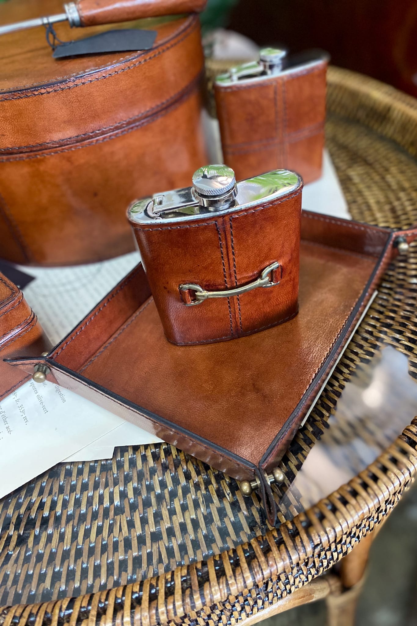 Leather Hip Flask with Horse Bit - Tan - Magpie Style