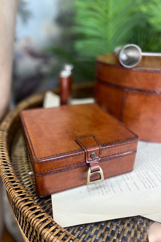 Square Leather Box with Brass Stirrup