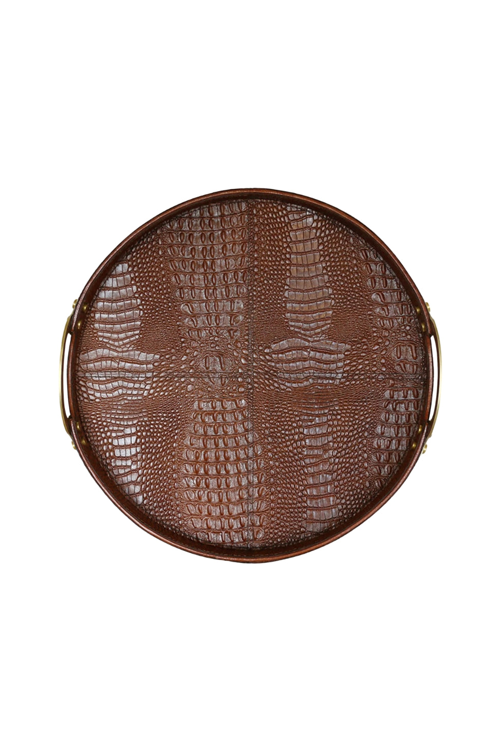 Croc Leather Round Tray with Brass Handles - Magpie Style