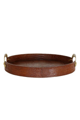 Croc Leather Round Tray with Brass Handles