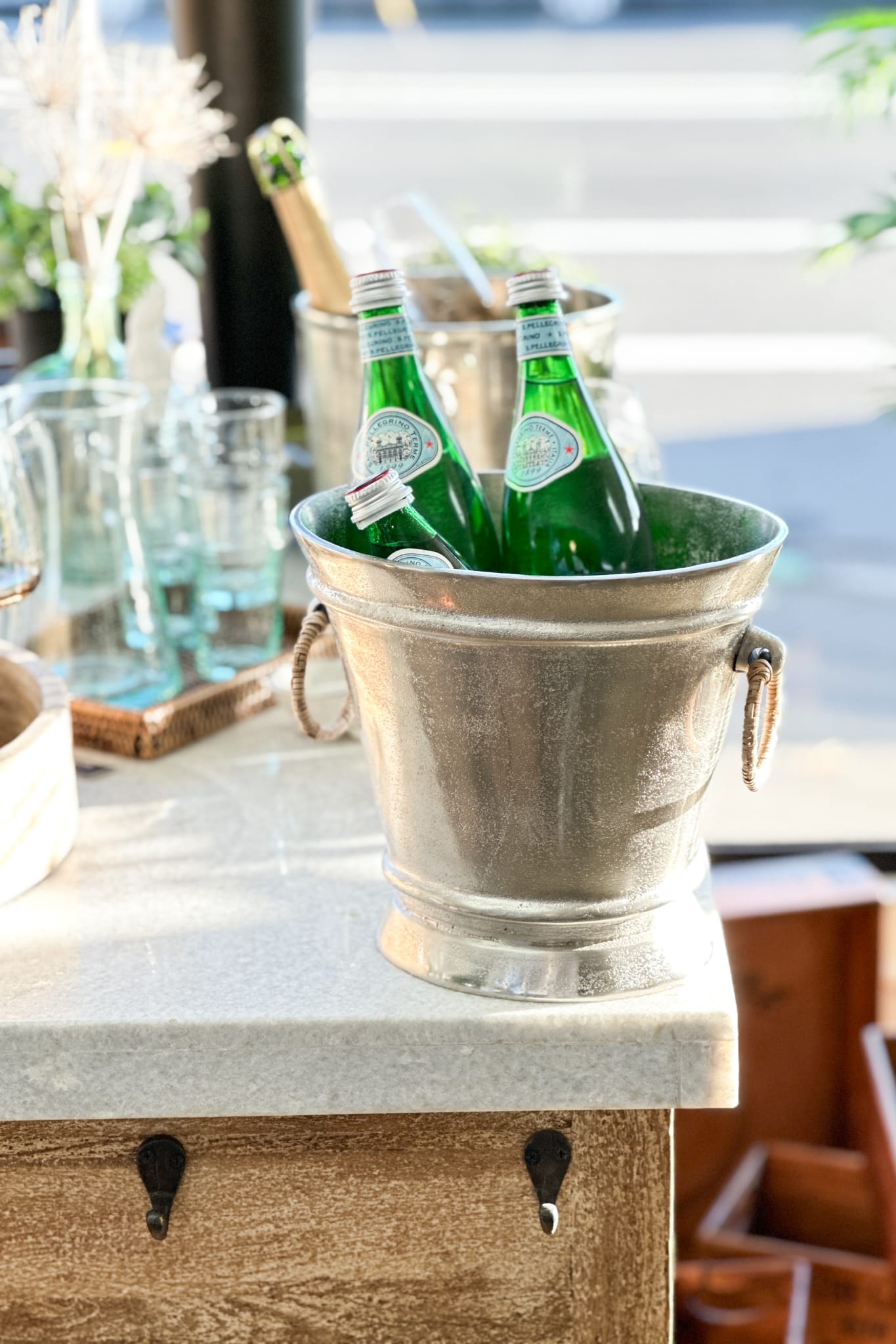 Champagne Bucket, Wide Oval With Rattan Handles - Magpie Style