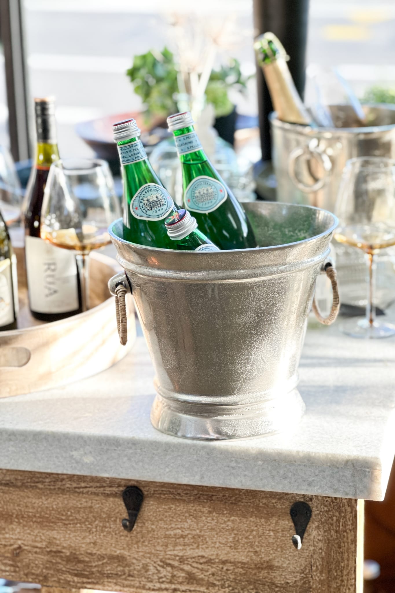 Champagne Bucket, Wide Oval With Rattan Handles - Magpie Style