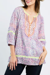 PLACE DU SOLEIL Madeline Blouse - Multi