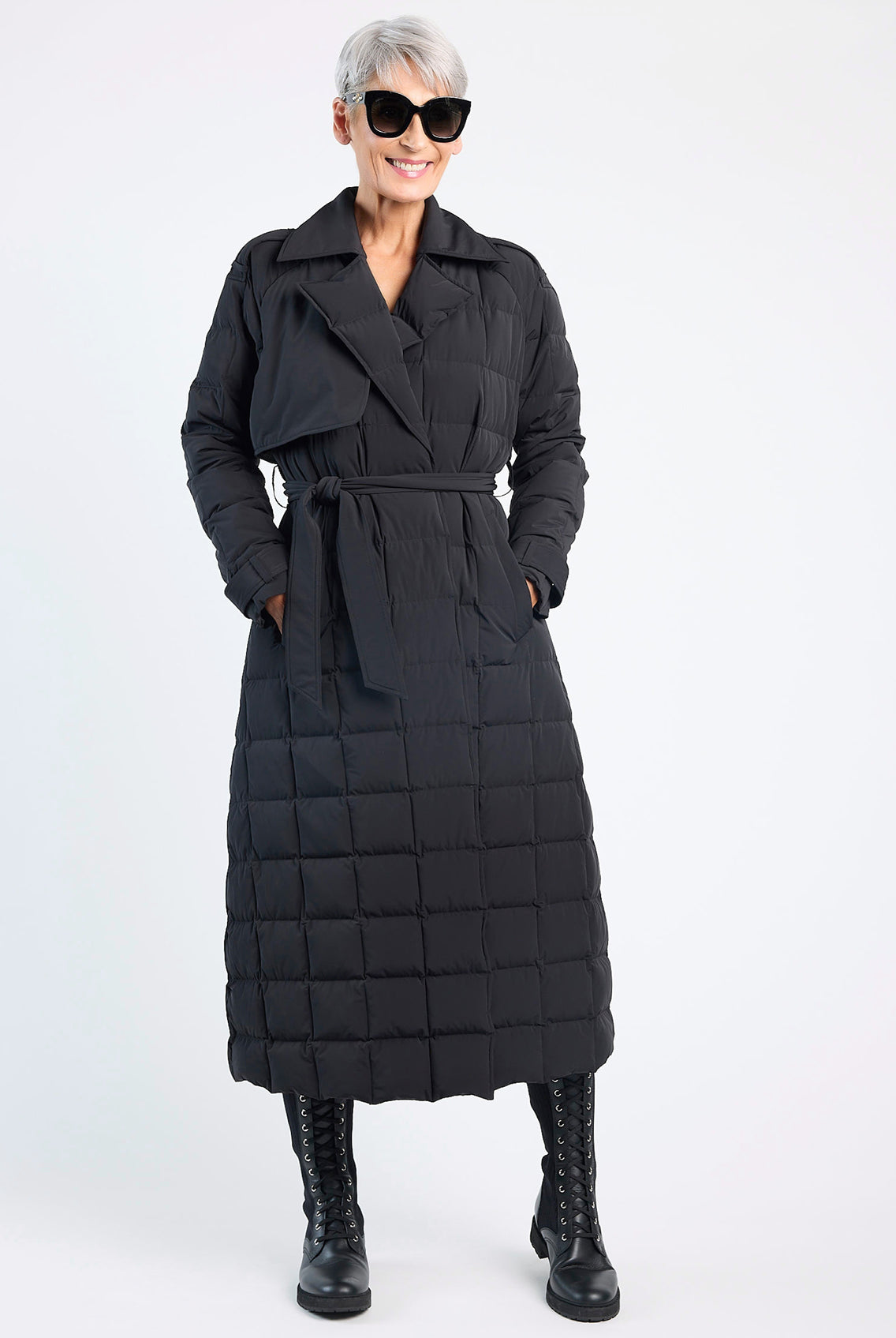 MOKÉ Maisey Stretch Down Trench in Black - Magpie Style
