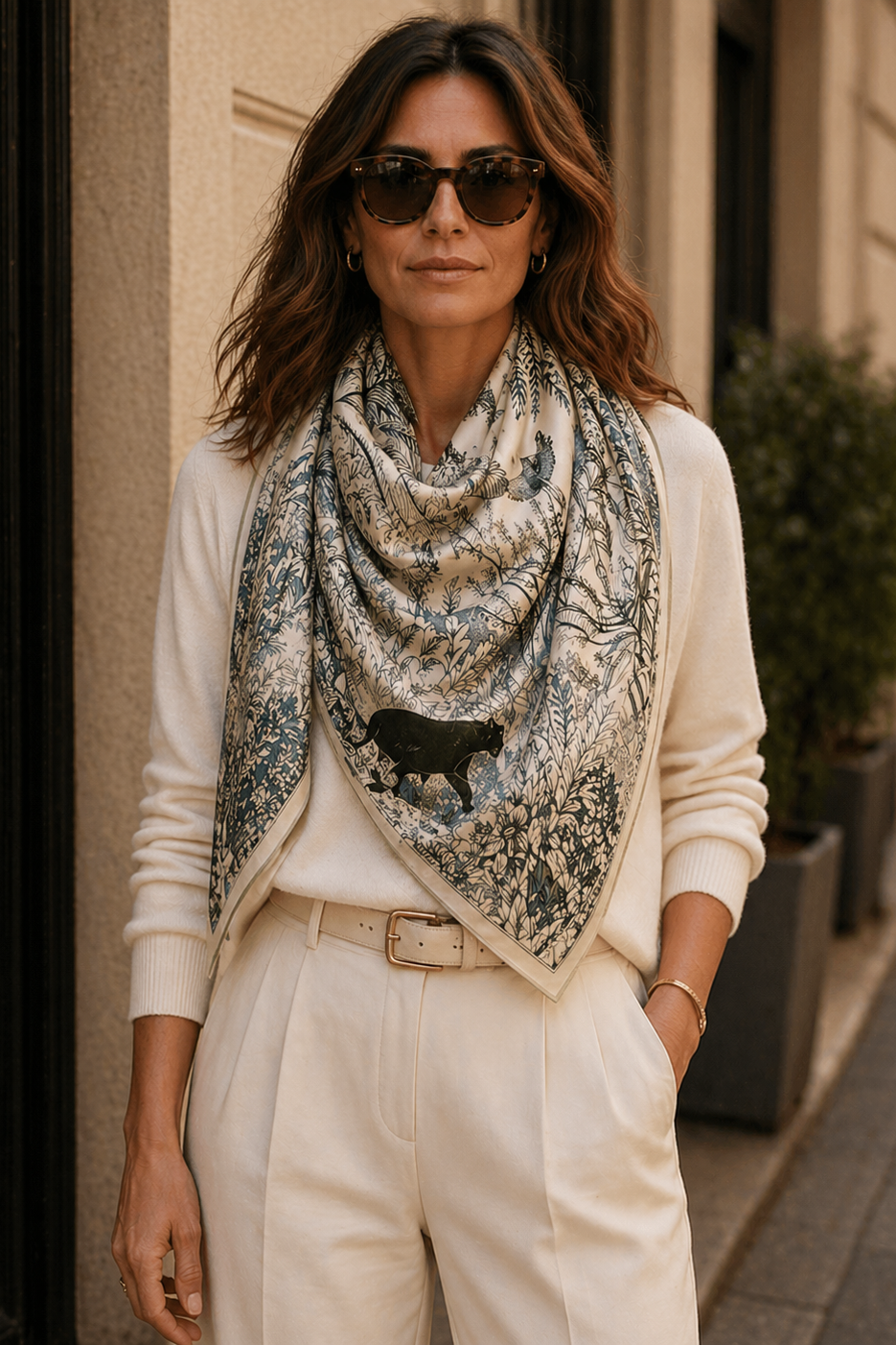 Wool & Silk Scarf Scarf - Elsa Panther Blue Jean - Magpie Style
