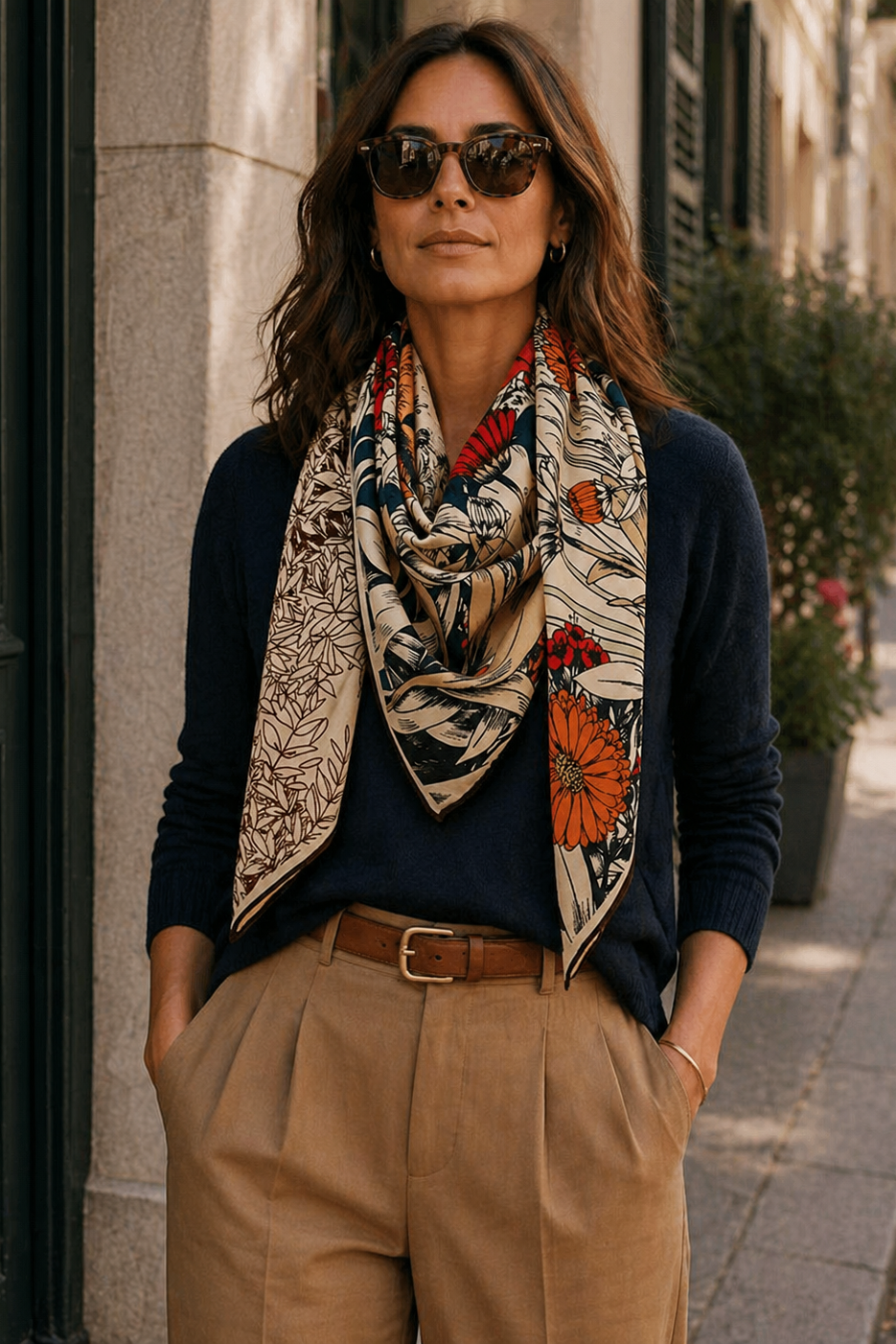 Wool & Silk Scarf Scarf - Heloise Pivoines Orange - Magpie Style